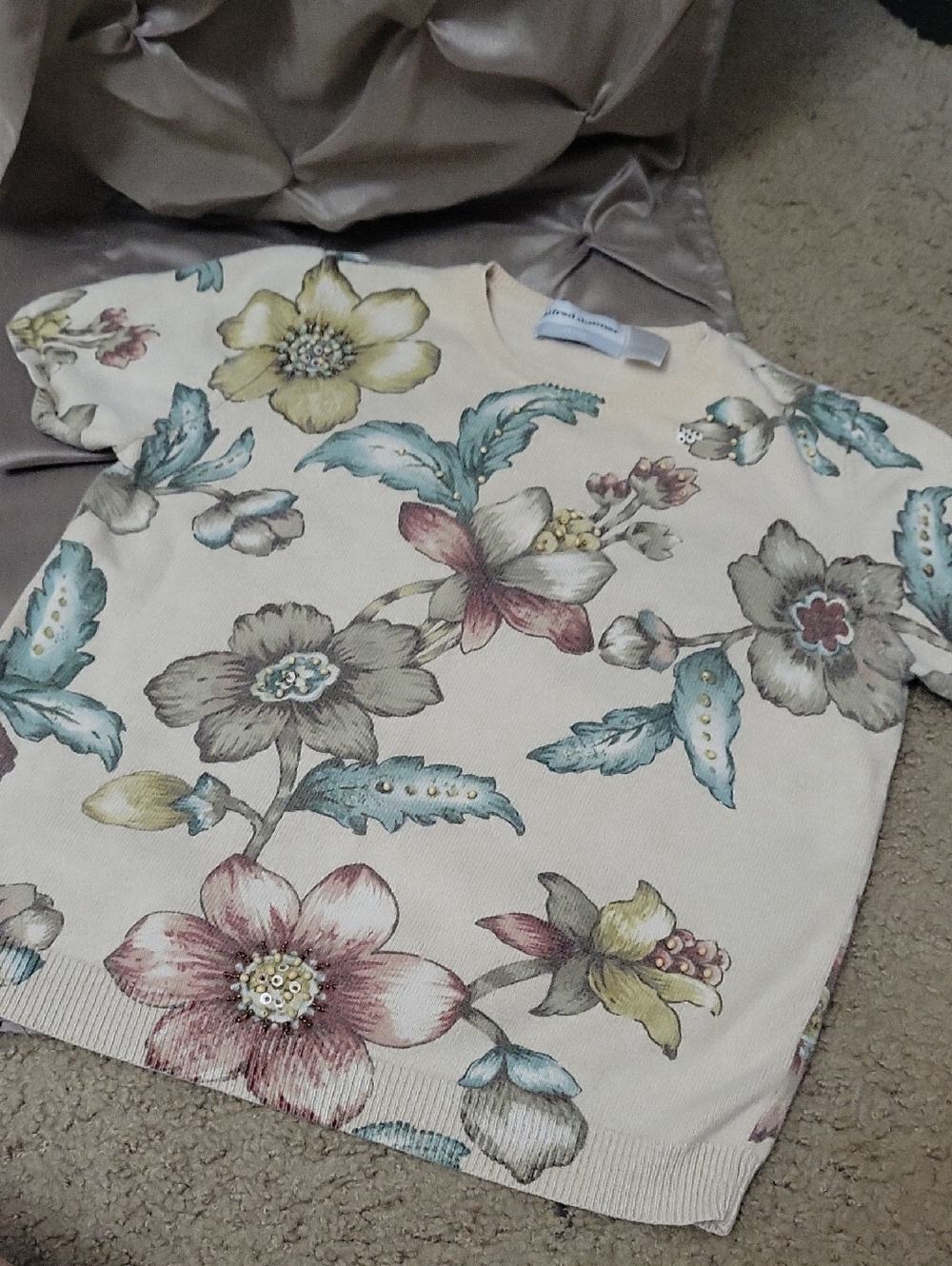 Vintage Alfred Dunner Beaded Floral Knit Top